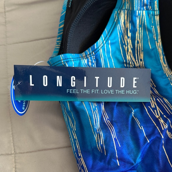 Longitude Blue and Black One-Piece Swimsuit with Gold Accents - Picture 2 of 6
